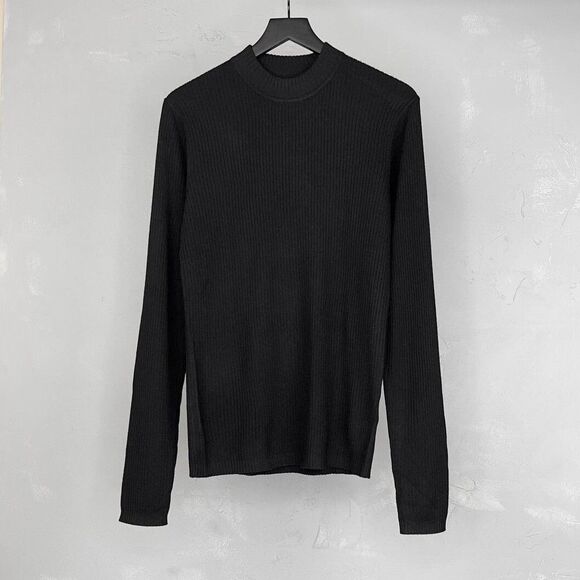 NWT BLK DNM Sweater 84 Extra Fine Merino Wool Rib Knit Mock Neck Sweater Men's L - Picture 1 of 4